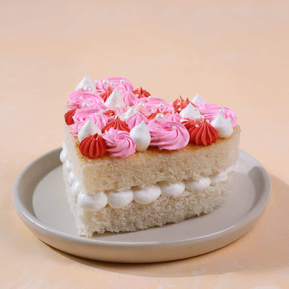Front Angled View of Blushing Swirls Heart Bento Cake