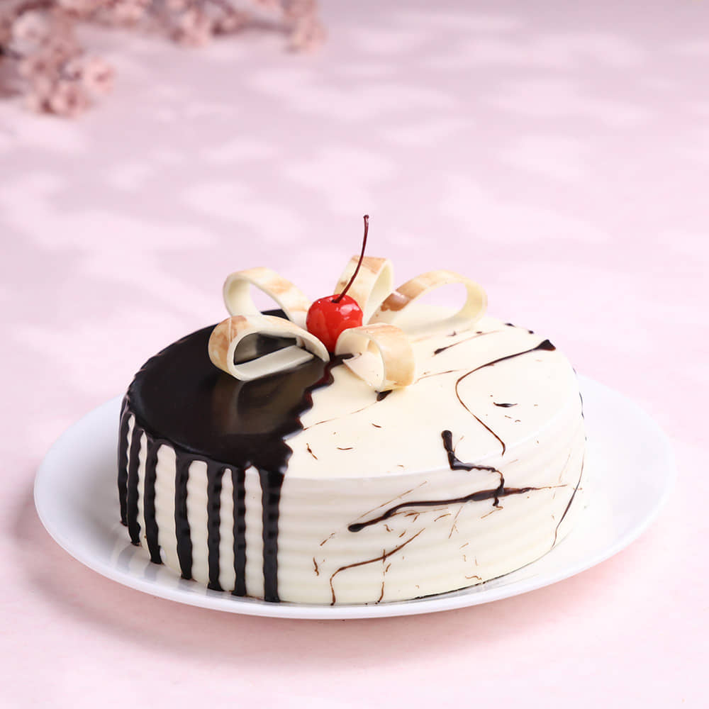 Side View of Chocolate Vanilla Half & Half Cake