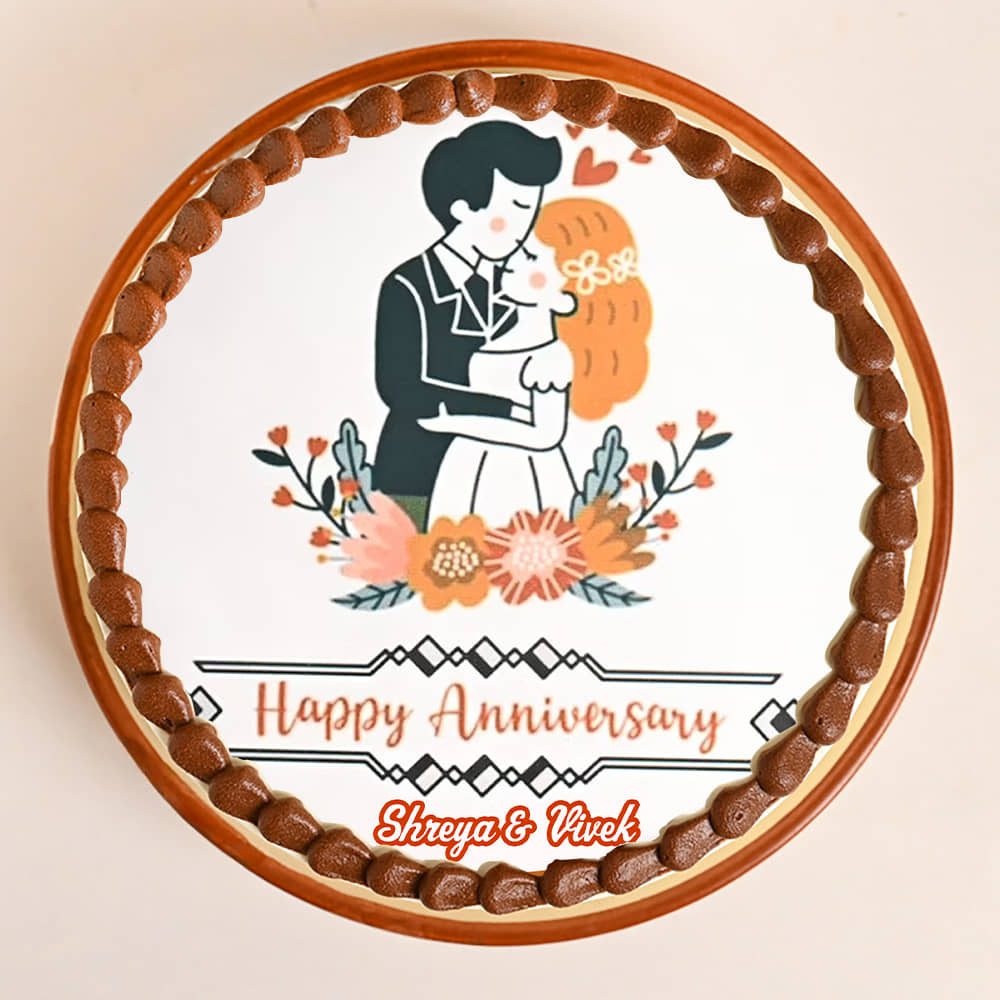 Top View Of Couple Anniversary Photo Cake