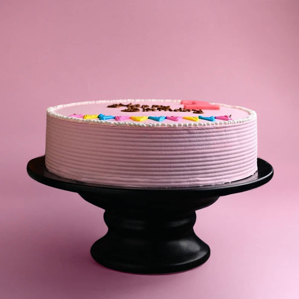 Side View of Happy Birthday Pink Cake