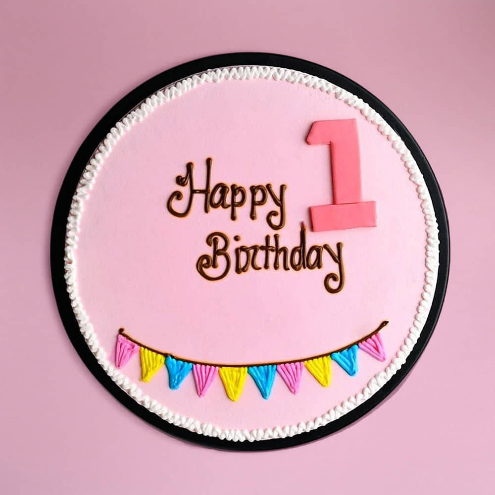 Front View of Happy Birthday Pink Cake