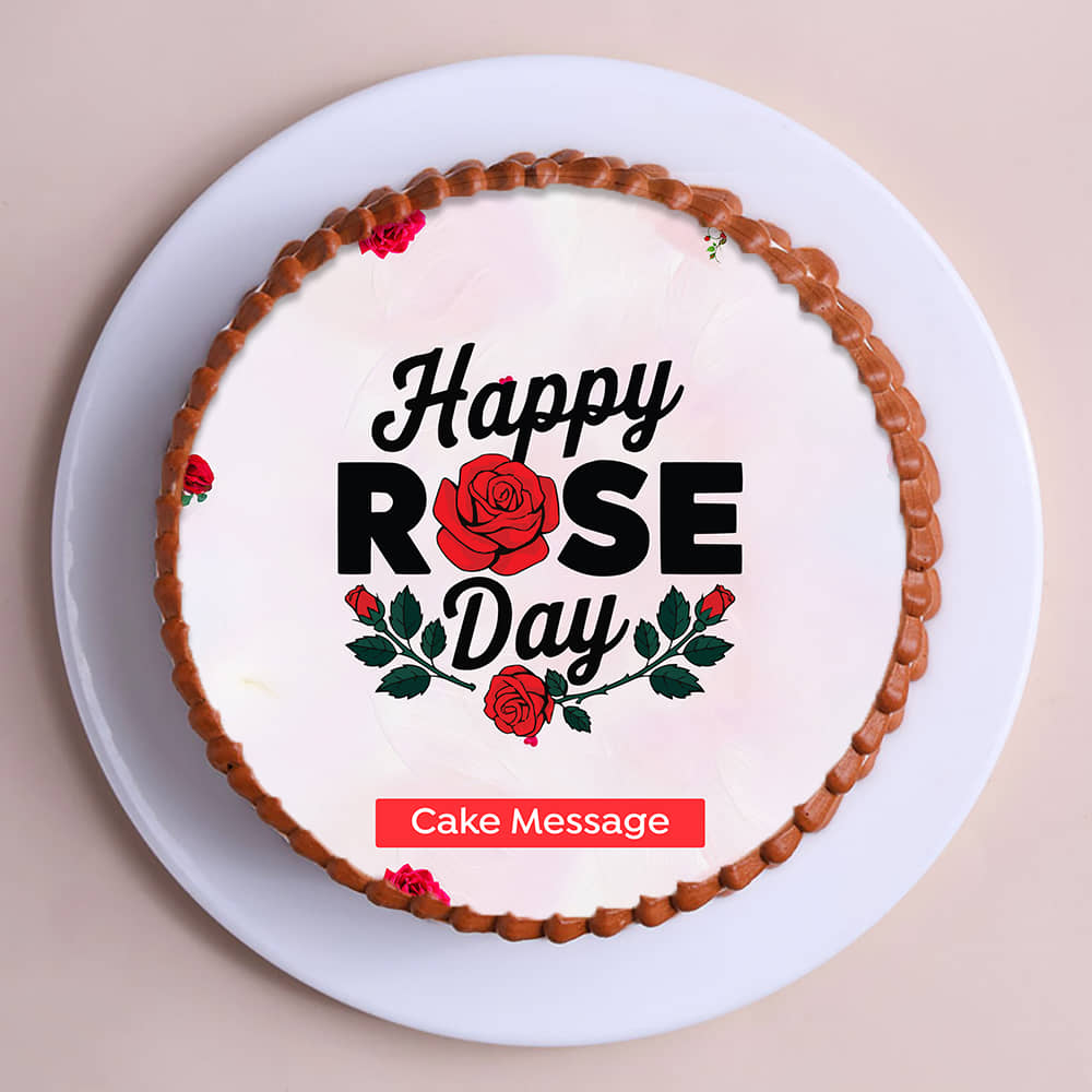 Top View of Floral Love Happy Rose Day Cake