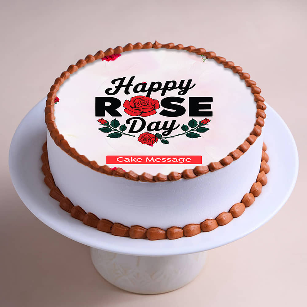 Front View of Floral Love Happy Rose Day Cake