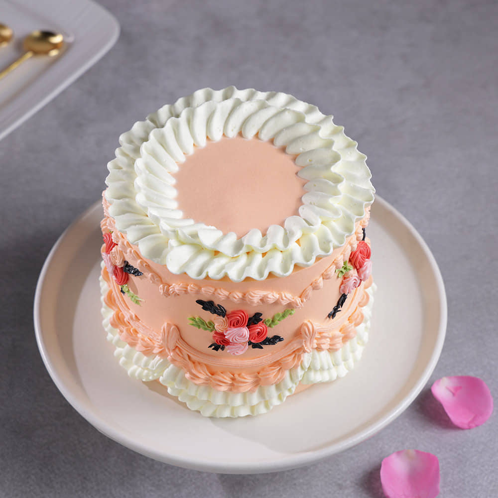 Top View of Floral Vintage Cake