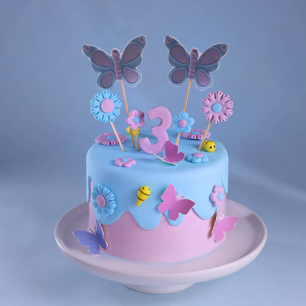 Butterfly Theme Third Birthday Cake