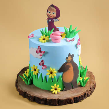 Blue Birthday Cake with Masha and the Bear