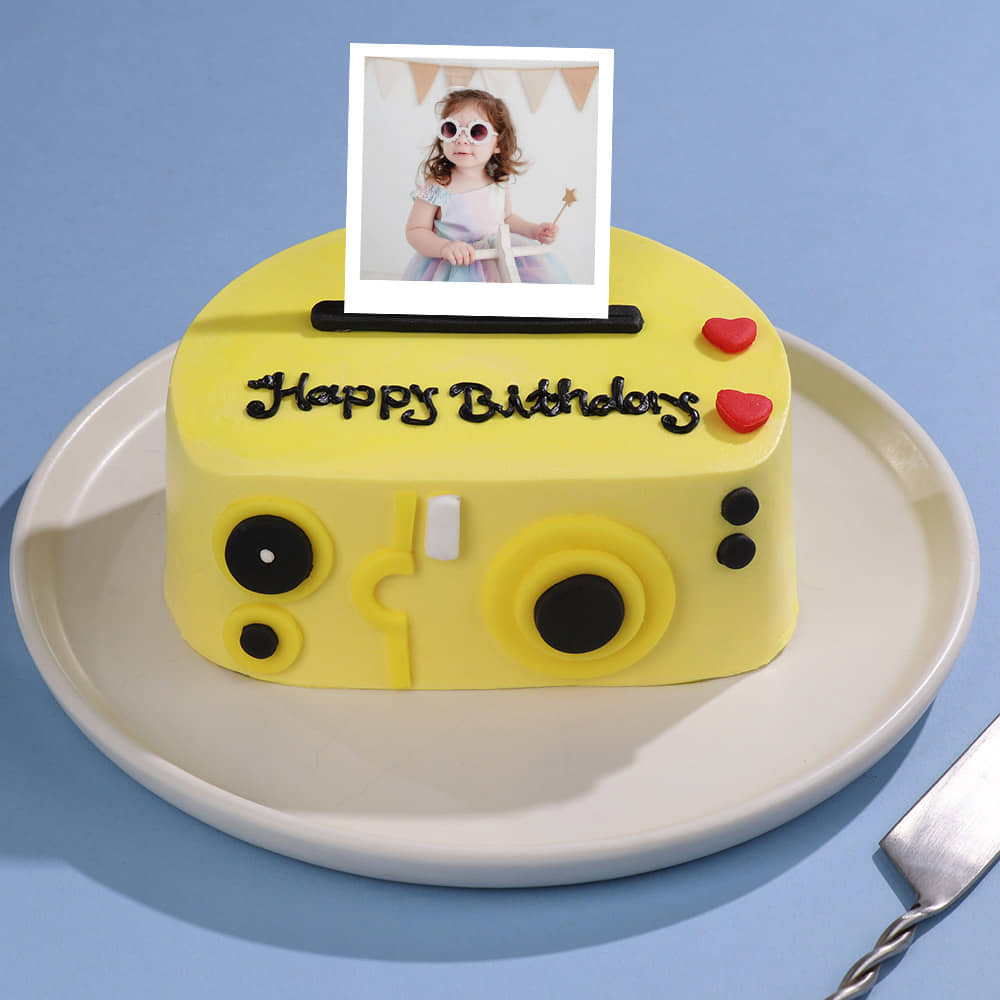 Front Angled View of Happy Birthday Camera Cakes