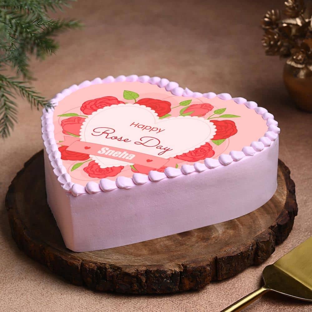 Front View of Heartfelt Rose Day Cake