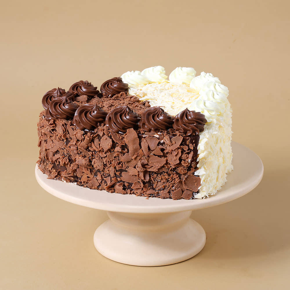 Side View of Hearty Black N White Forest Cake