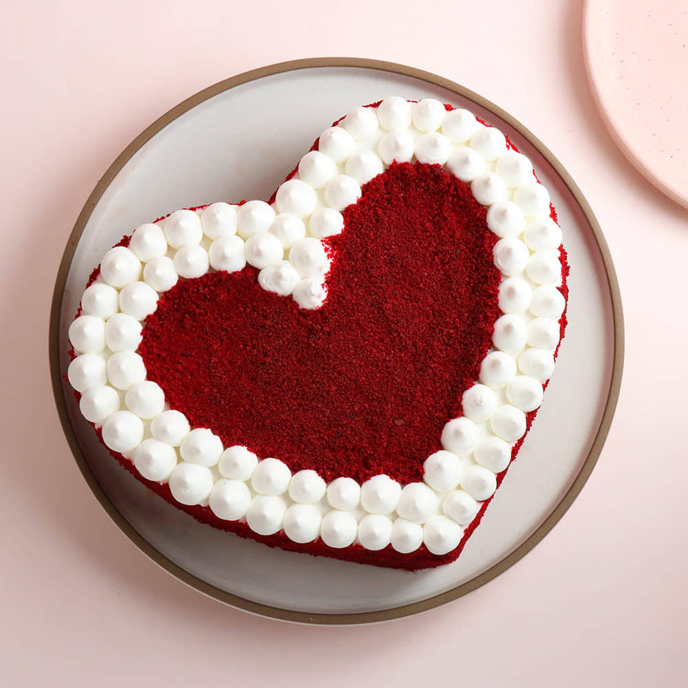 Top View Heart Shaped Red Velvet Cake 