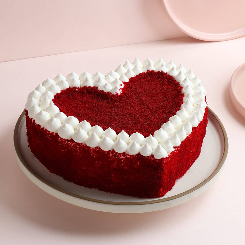 Front View Heart Shaped Red Velvet Cake for Anniversary 