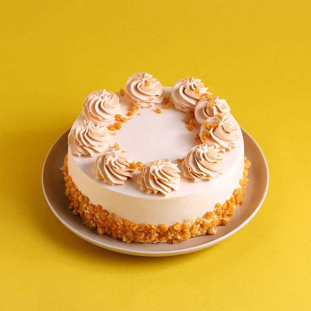 Front View Butterscotch Crunch Designer Cake 