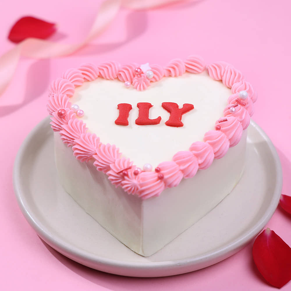 Front View of ILY Heart Bento Cake