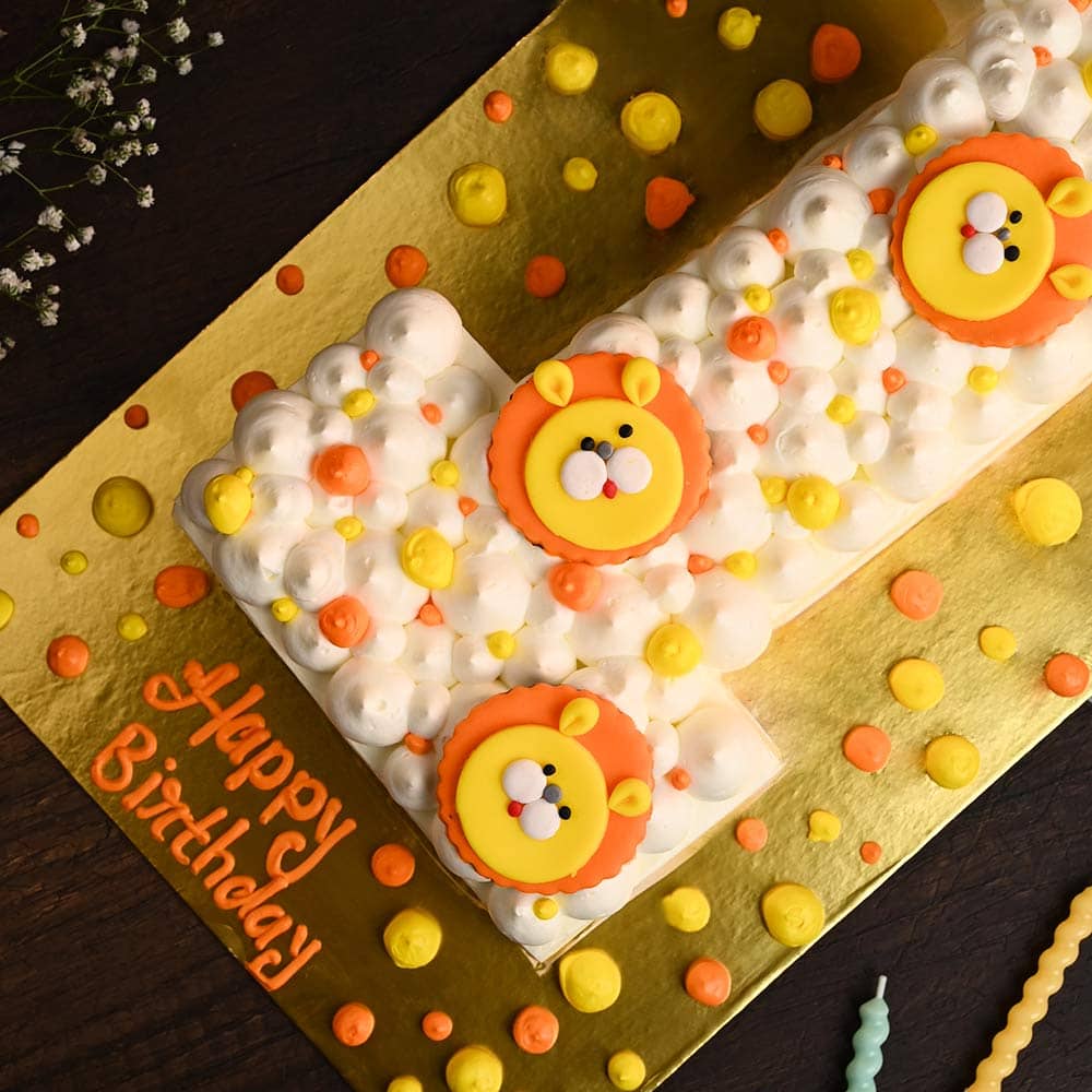 Front View of Jungle Lion Number Cake