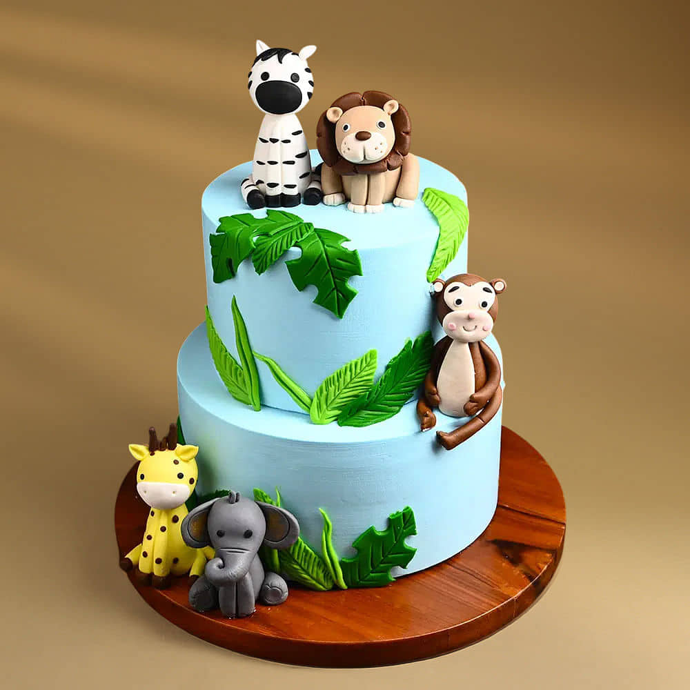 Front View of Jungle Safari Party Cake