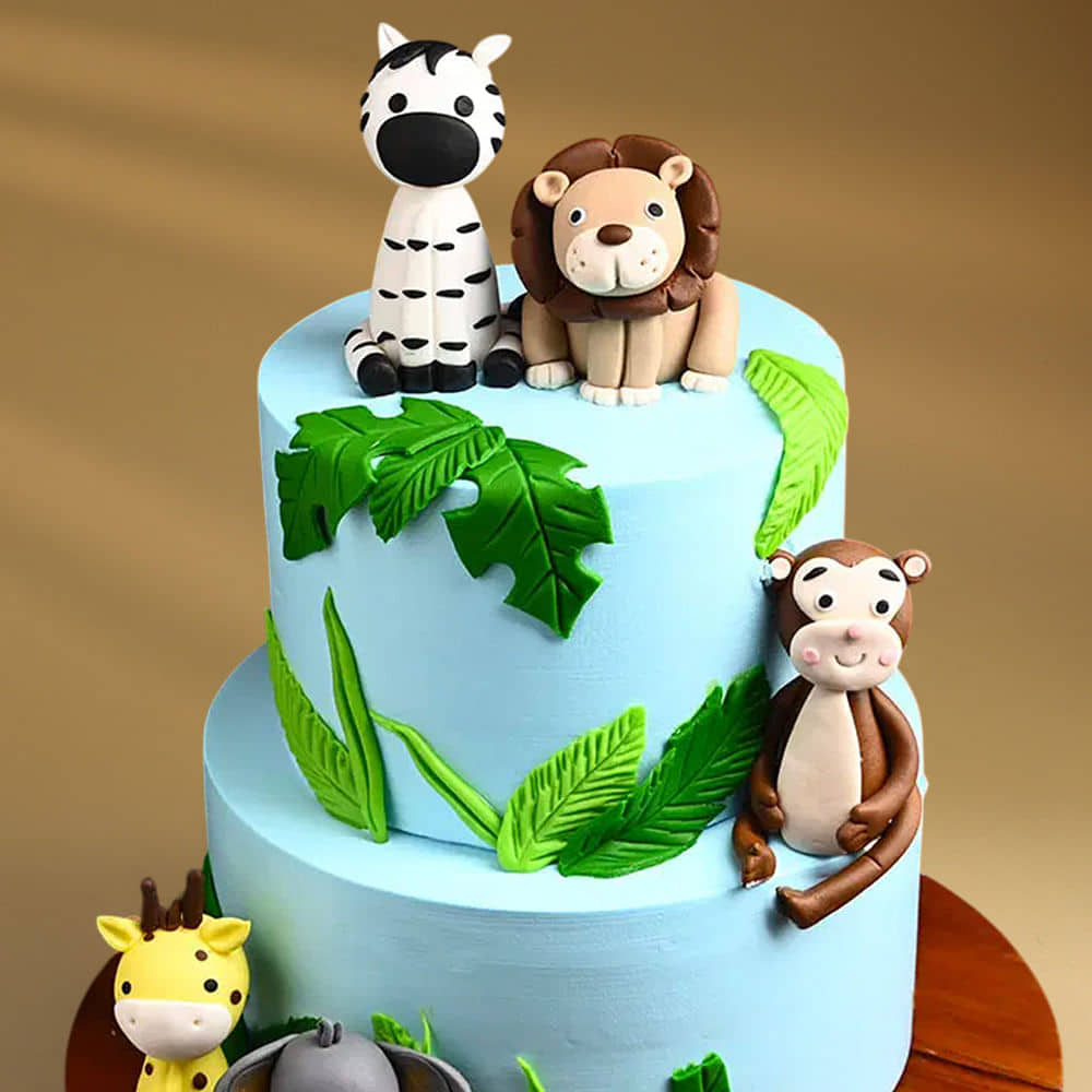 Top View of Jungle Safari Party Cake