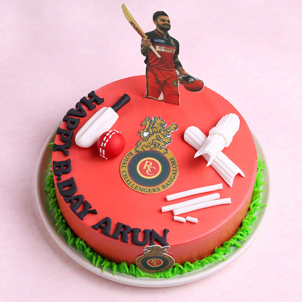 Top View of King Kohli RCB Cricket Cake