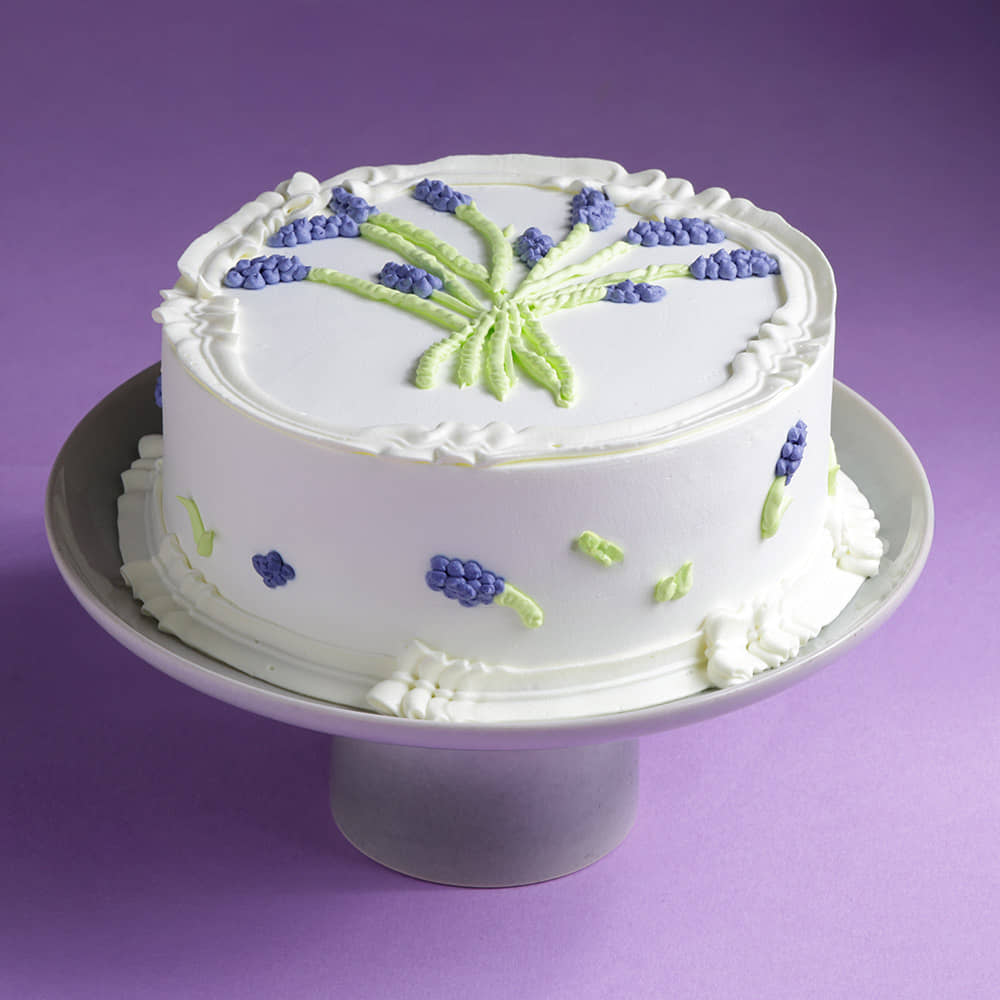 Front Angled View of Lavender Vanilla Cake