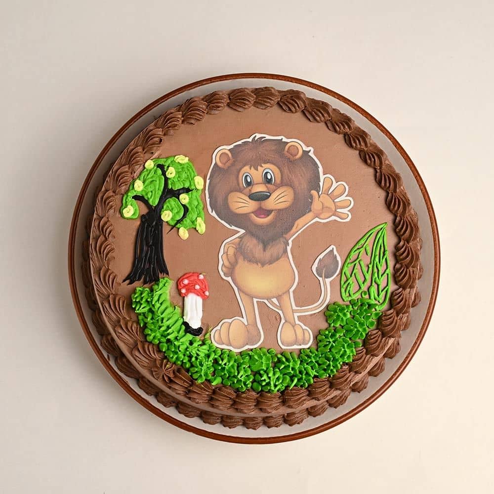 Front View of Lion Safari Theme Cake