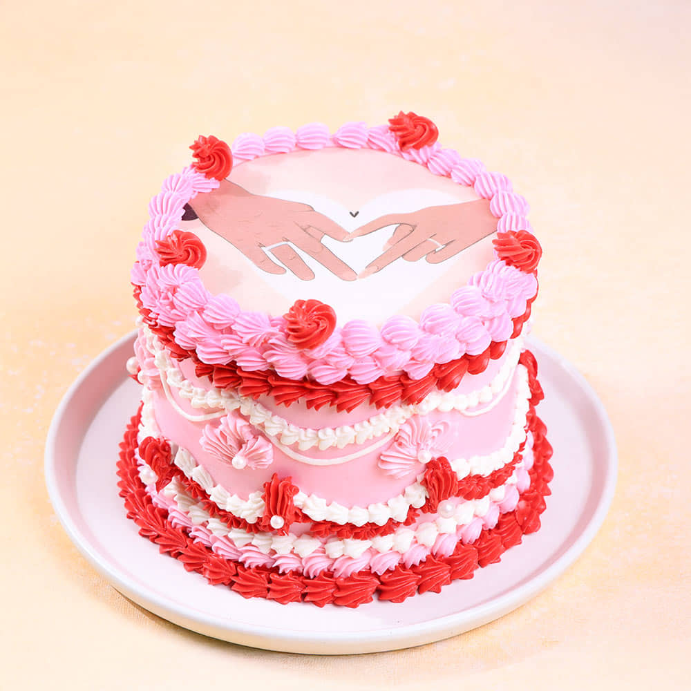 Front Angled View of Love Vintage Fire Cake