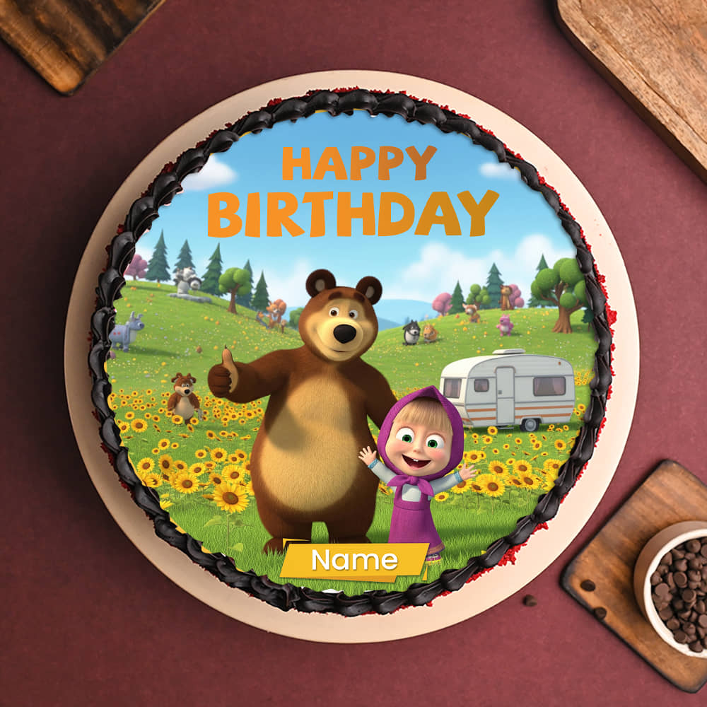Front View of Masha and the Bear Cake for Birthday
