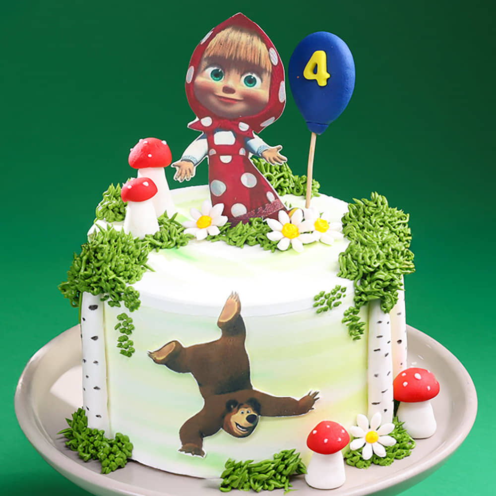 Top View of Masha N Bear Outdoor Fun Cake