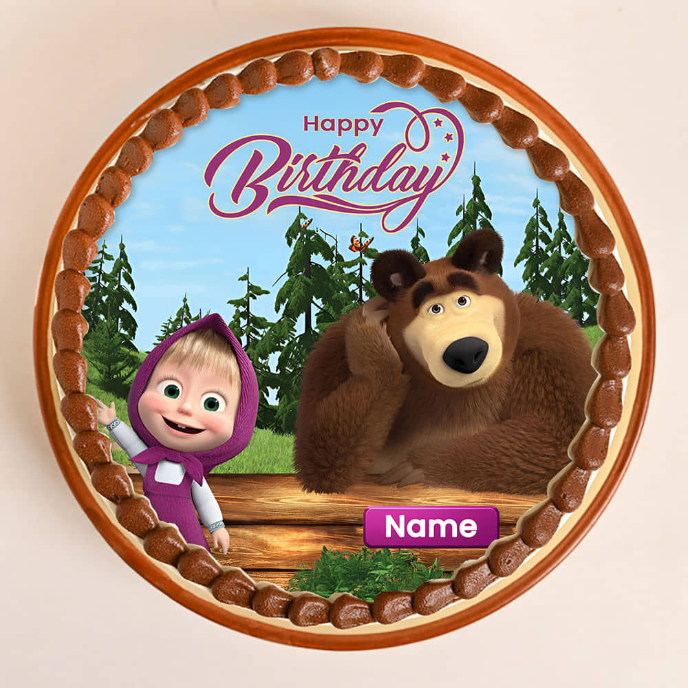 Top View of Masha N The Bear Birthday Cake
