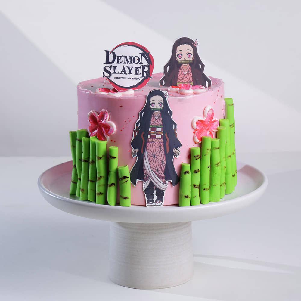 Front View of Nezuko Kamado Demon Slayer Theme Cake