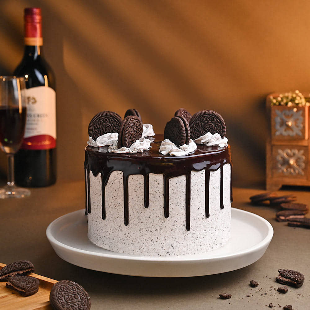 Side View of Oreo Chocolate Drip Cake