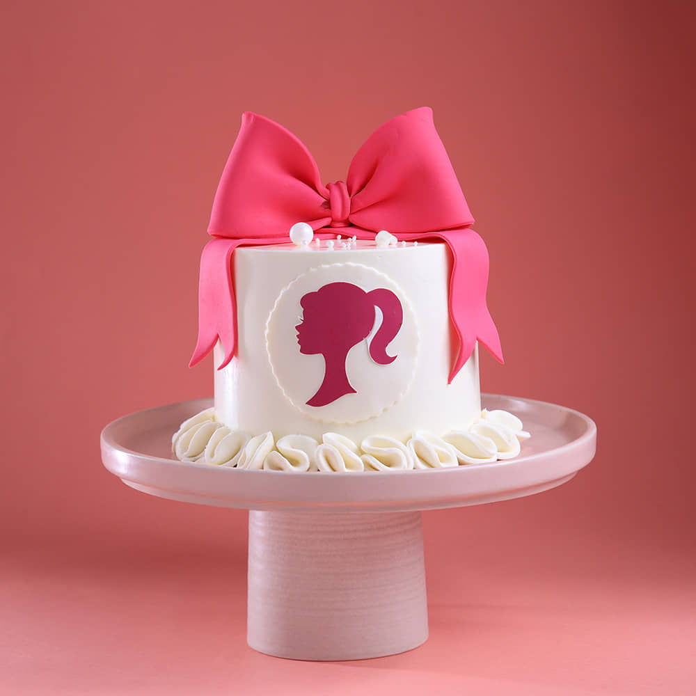 Side View of Pink Bow n Glamour Girl Cake