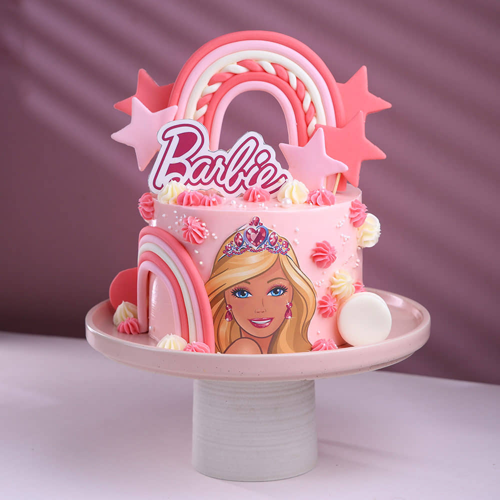 Front View  Pink Barbie Theme Cake