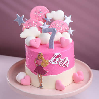 Pink Cloudy Barbie Theme Cake