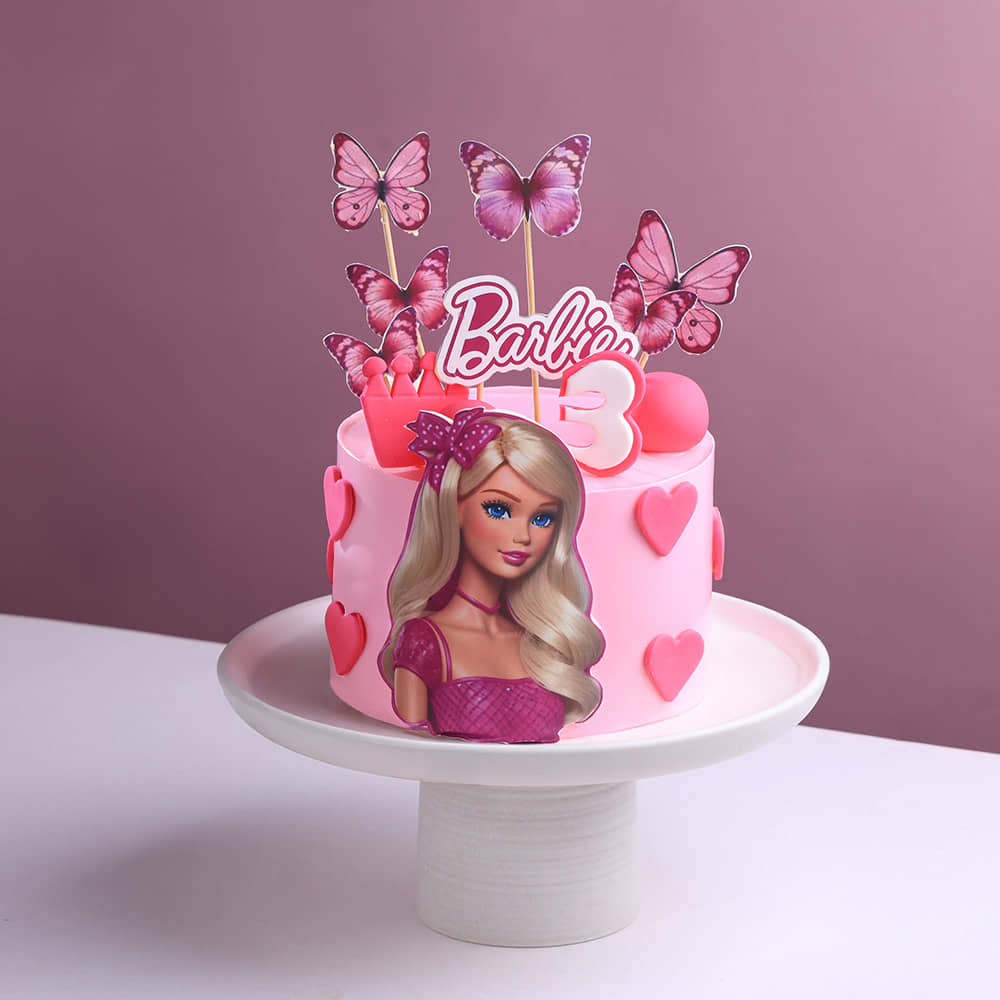 Side View of Pink Wonder Barbie Theme Cake