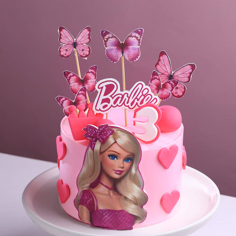 Front View of Pink Wonder Barbie Theme Cake