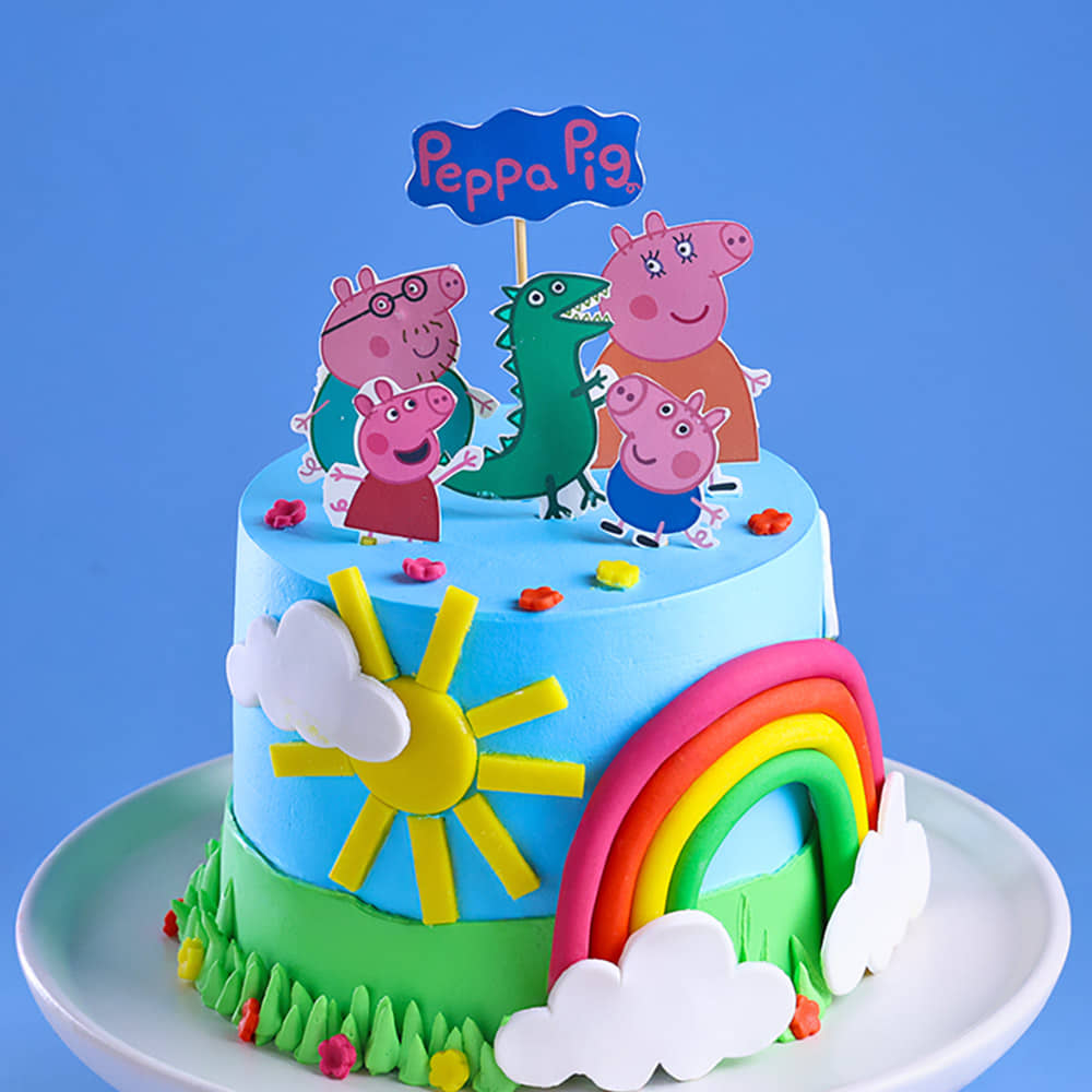Front View of Playful Peppa And Family Theme Cake