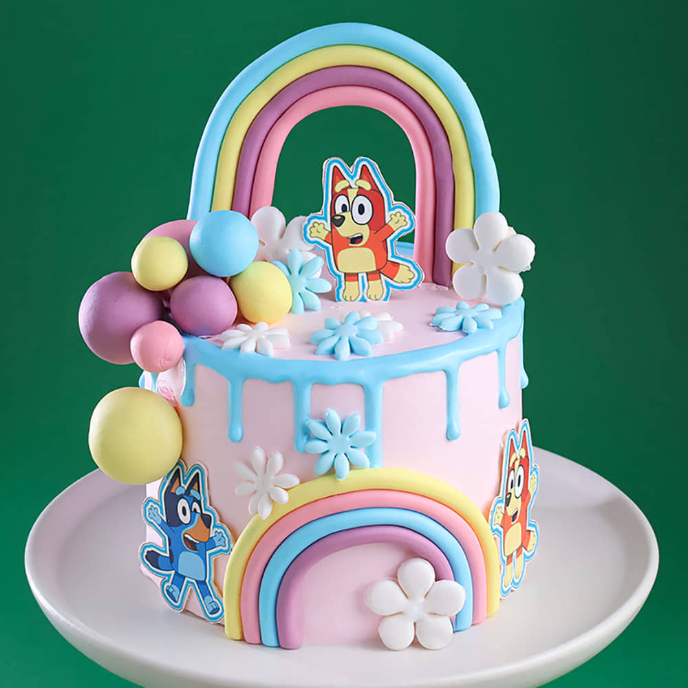 Front View of Rainbow Magic Bluey Cake