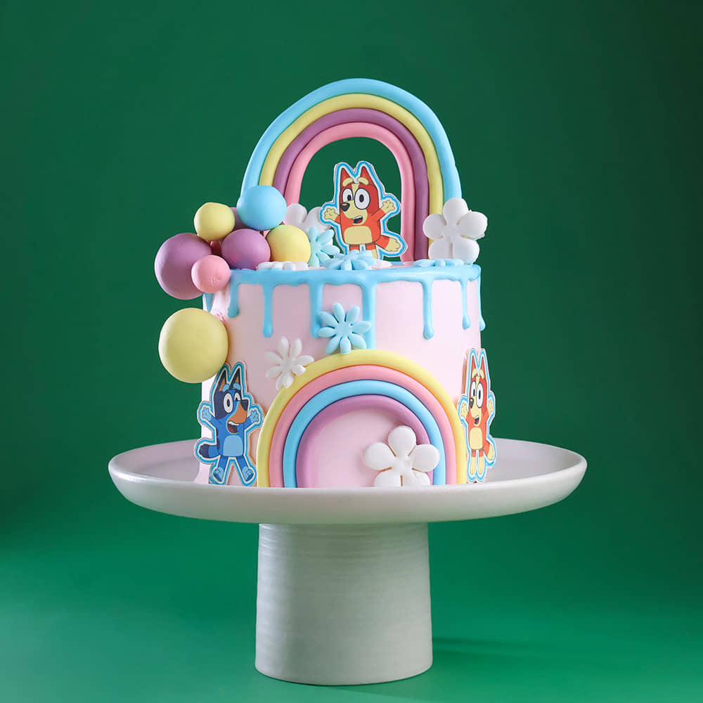 Side View of Rainbow Magic Bluey Cake