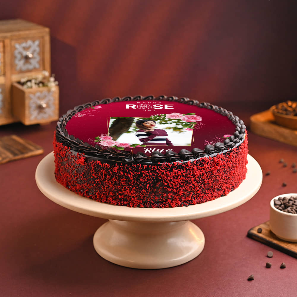 Front View of Rose Day Photo Cake