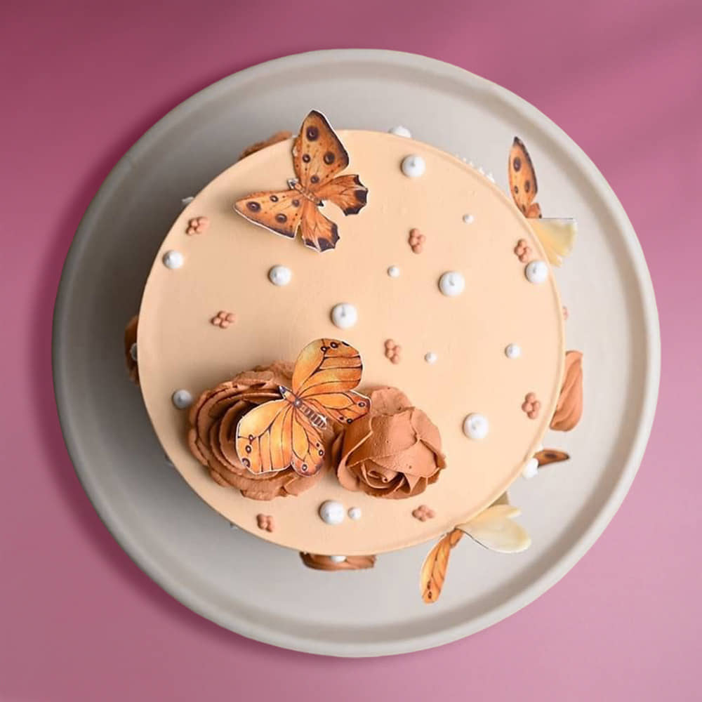 Top View of Rose N Butterfly Designer Cake