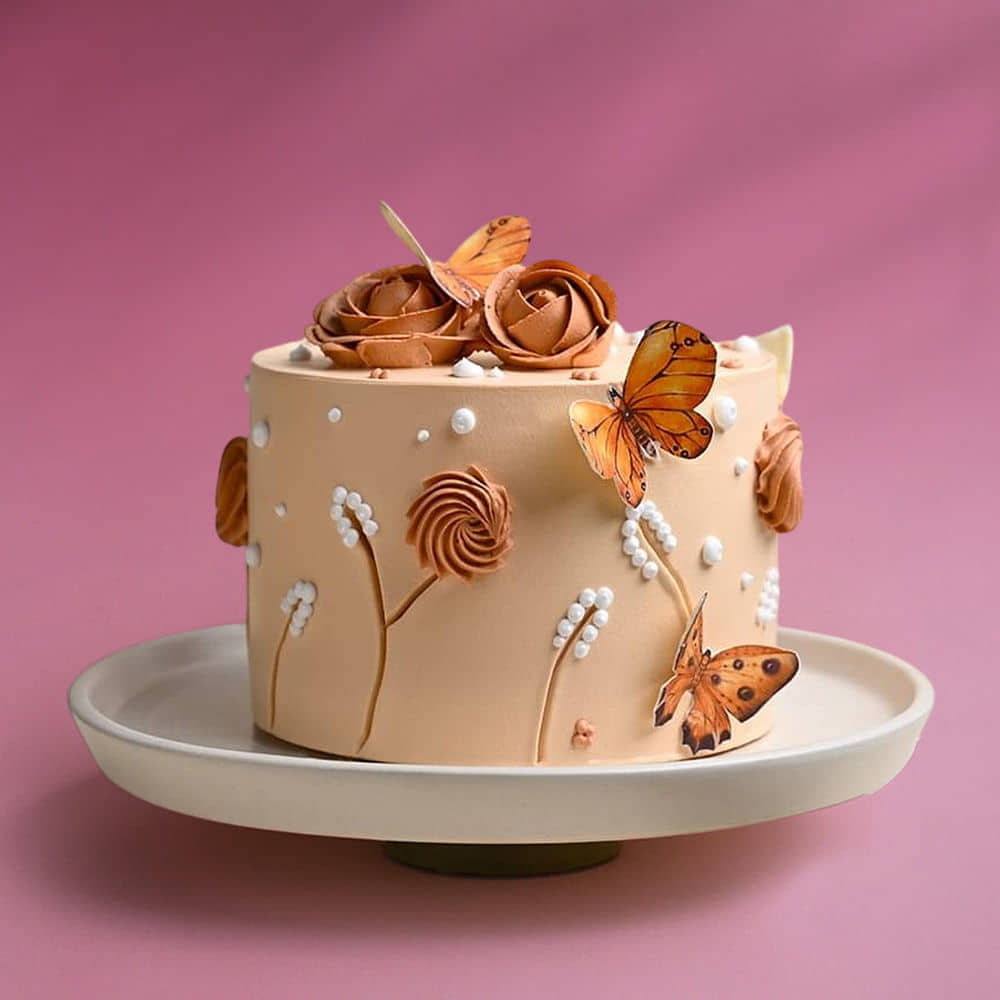 Front View of Rose N Butterfly Designer Cake