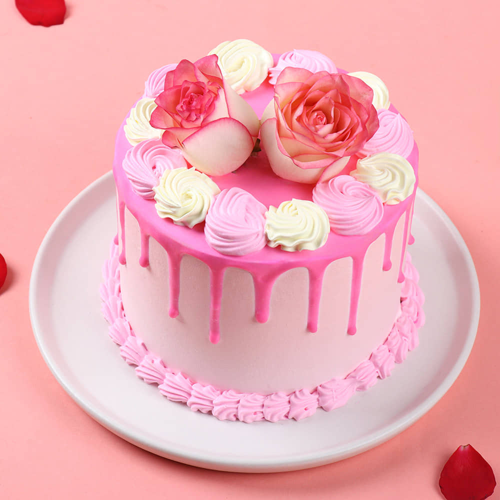Top View of Rosy Delight Cream Cake