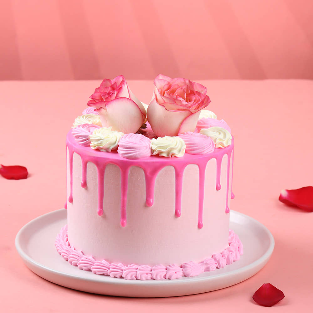 Front View of Rosy Delight Cream Valentine Cake