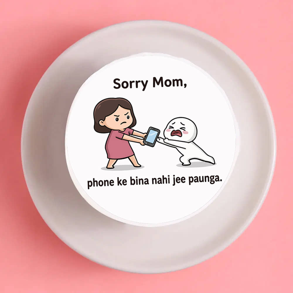 Top View of Sorry Mom Phone is Life Bento Cake