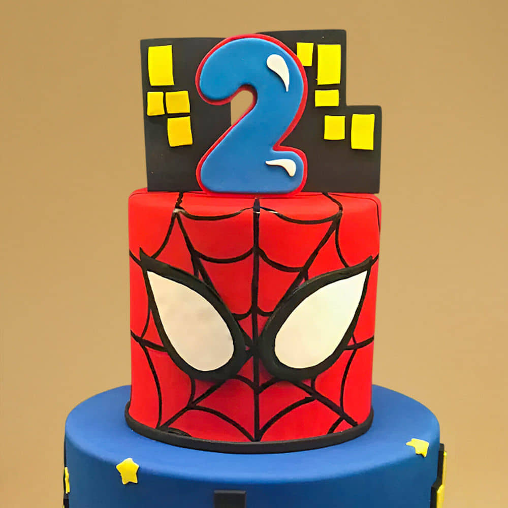 Zoomed View of Spiderman Cityscape Theme Cake