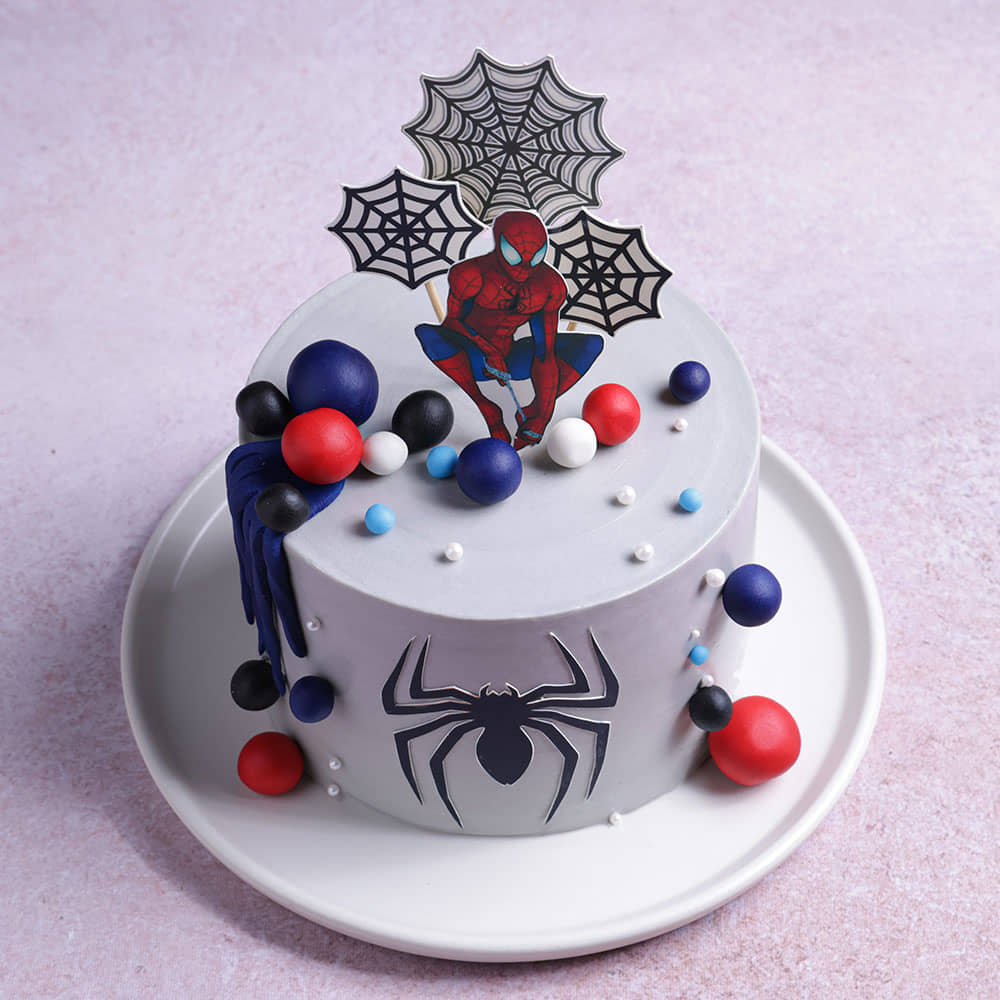 Front View of Spiderman Web Adventure Cake