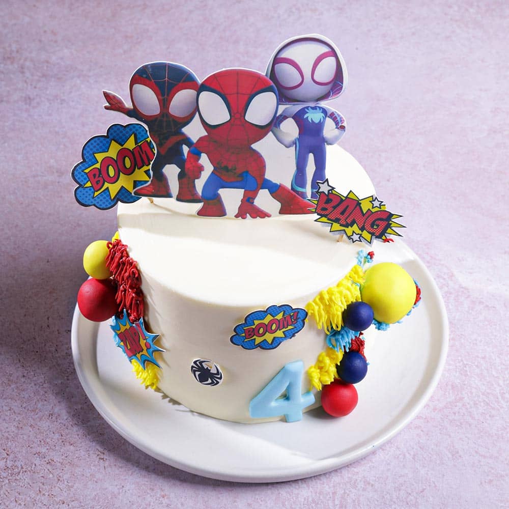 Top View Spidey And Hero Friends Theme Cake