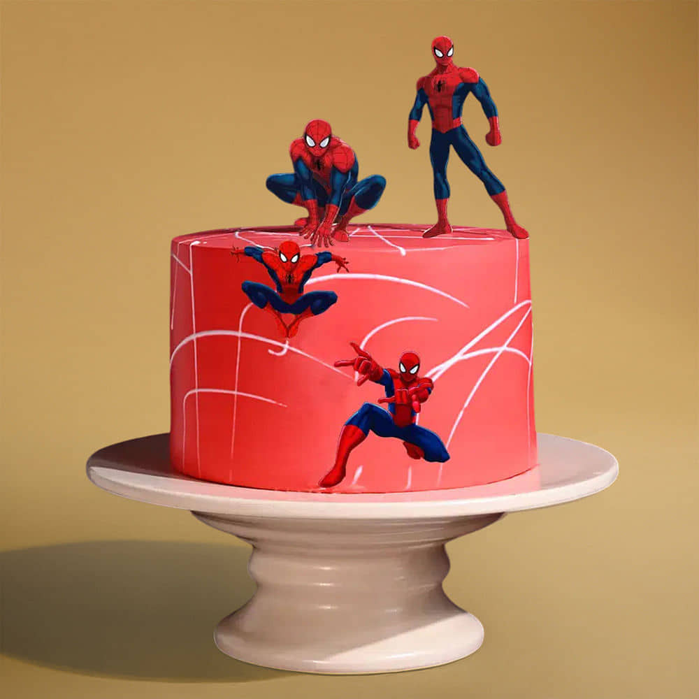 Front View of Spiderman Themed  Cake