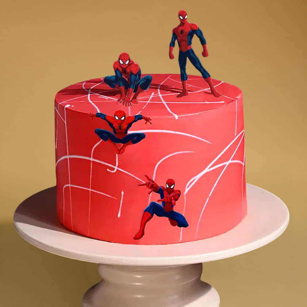 Top View of Spiderman Themed  Cake