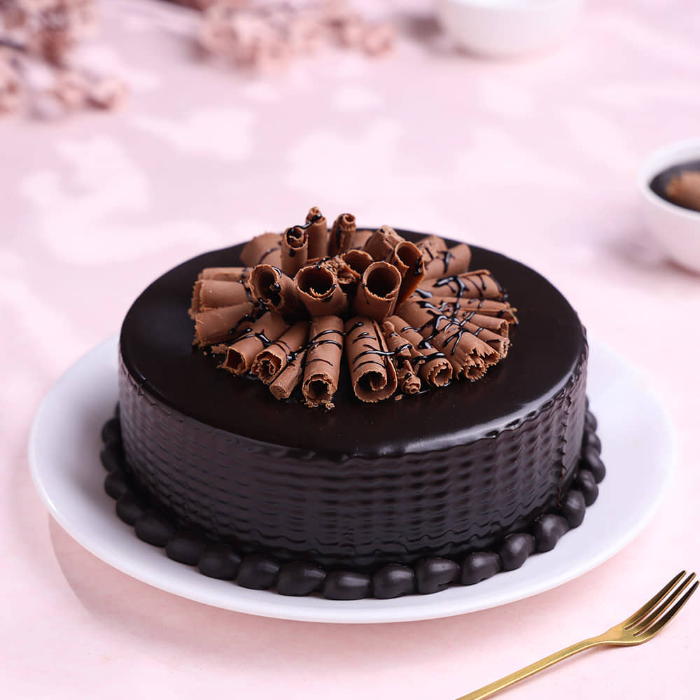 Front View of Chocolate Cake with Swirling Design