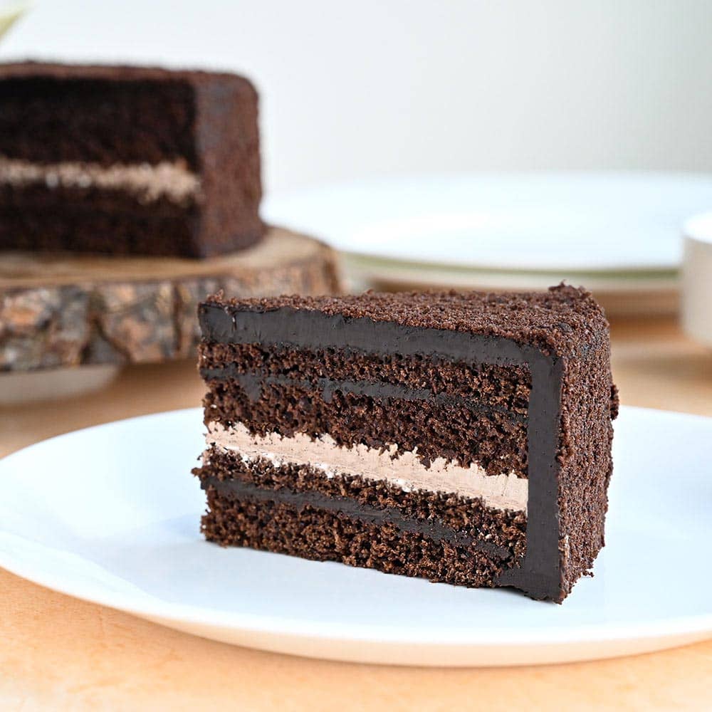 Sliced View of Chocolate Ganache Truffle Cake